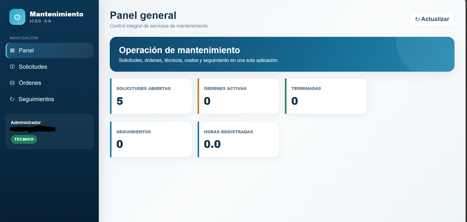 Vista previa de la Web App Servicios de mantenimiento